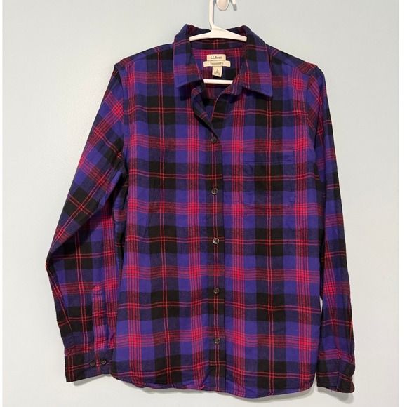 L.L. Bean Tops - LL Bean Relaxed Fit Flannel Shirt Women's S Purple Red Black Plaid Button Down